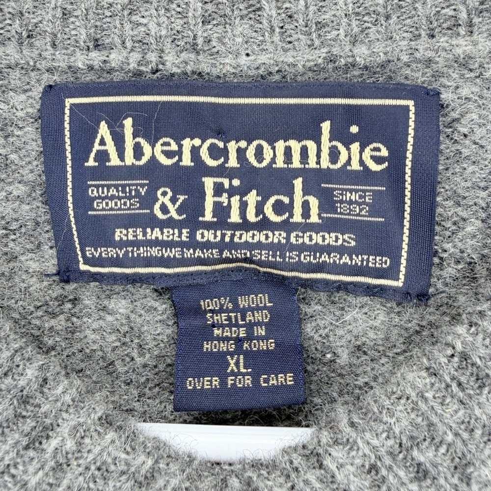 Vintage Abercrombie Fitch Sweater Mens XL Shetland Wool Argyle Gray V-Neck - Picture 5 of 7